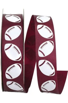 1 3/8" Football Goal Homecoming Ribbon: Burgundy (100 Yards)