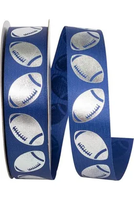 1 3/8" Football Goal Homecoming Ribbon: Navy/Silver (100 Yards)