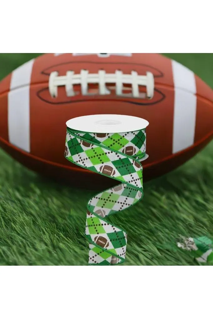 1.5" Argyle Footballs Ribbon: Green (10 Yards)