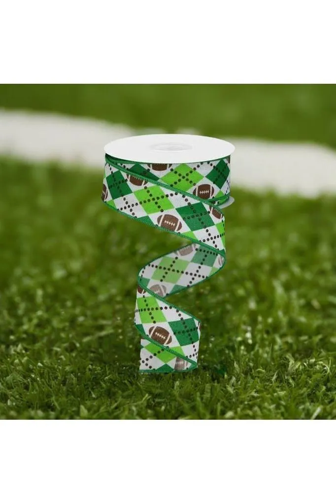 1.5" Argyle Footballs Ribbon: Green (10 Yards)