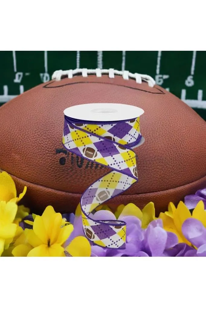 1.5" Argyle Footballs Ribbon: Yellow & Purple (10 Yards)