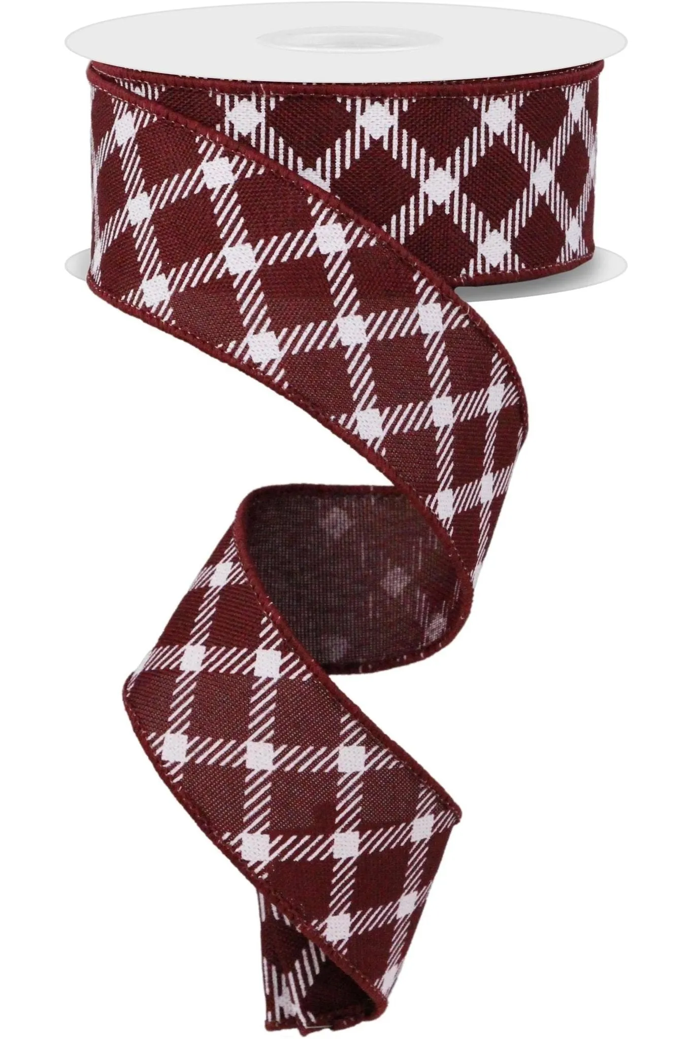 1.5" Diamond Check Royal Ribbon: Burgundy (10 Yards)