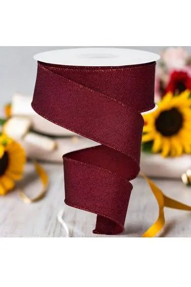 1.5" Fine Glitter On Royal Ribbon: Burgundy (10 Yards)