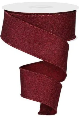 1.5" Fine Glitter On Royal Ribbon: Burgundy (10 Yards)