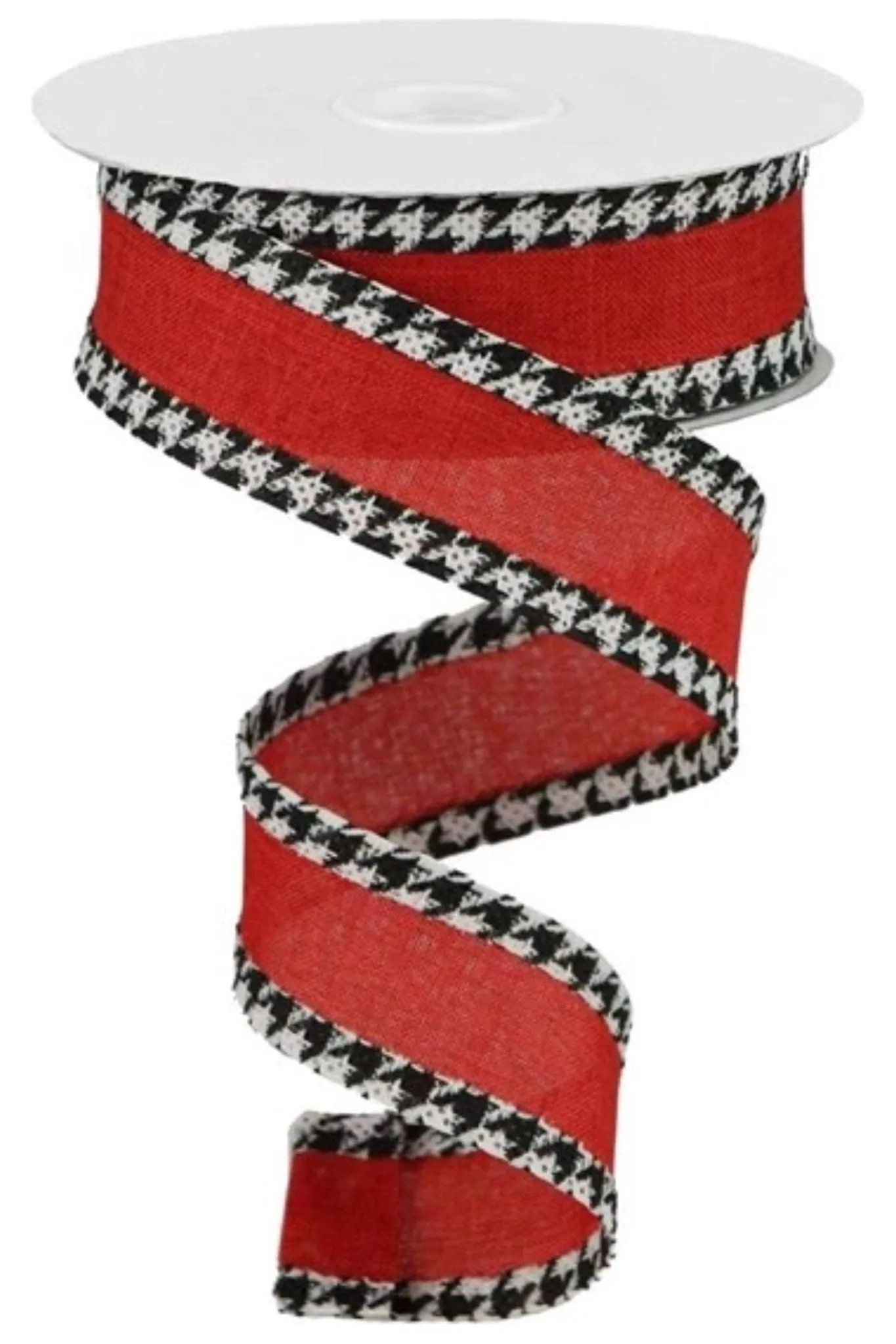 1.5" Houndstooth Edge Ribbon: Red, Black, White (10 Yards)