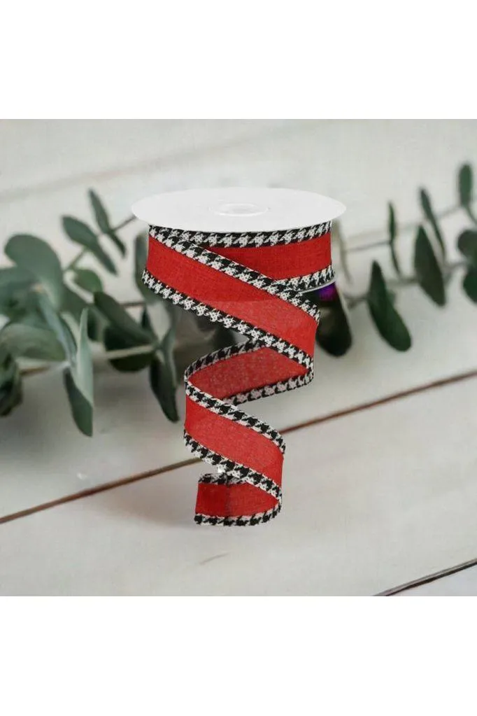 1.5" Houndstooth Edge Ribbon: Red, Black, White (10 Yards)