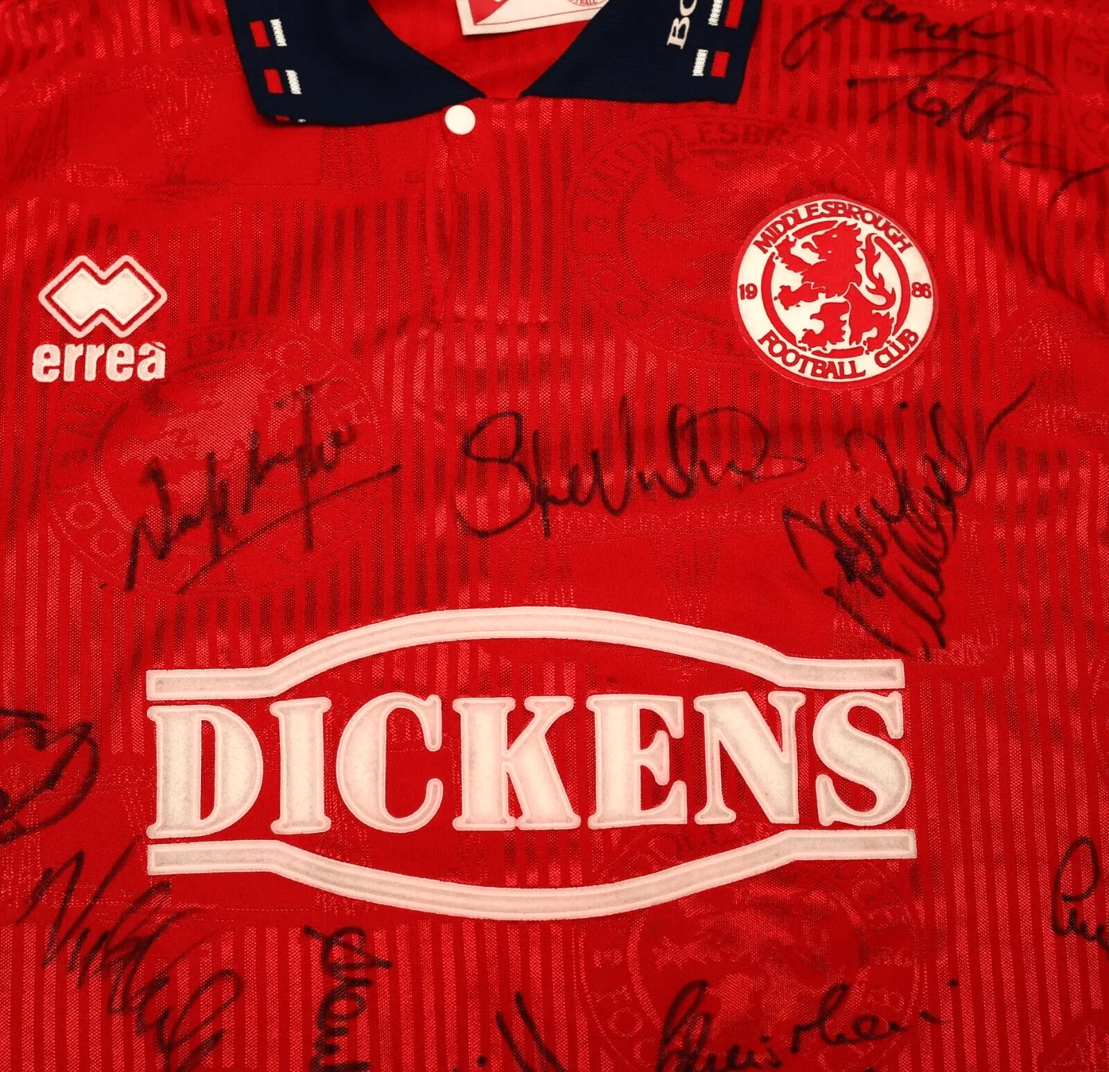 1994/95 MIDDLESBROUGH Vintage Errea Home Football Shirt Jersey (XL) SQUAD SIGNED