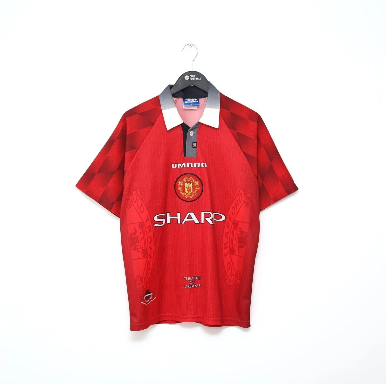 1996/98 CANTONA #7 Manchester United Vintage Umbro Home Football Shirt (M)