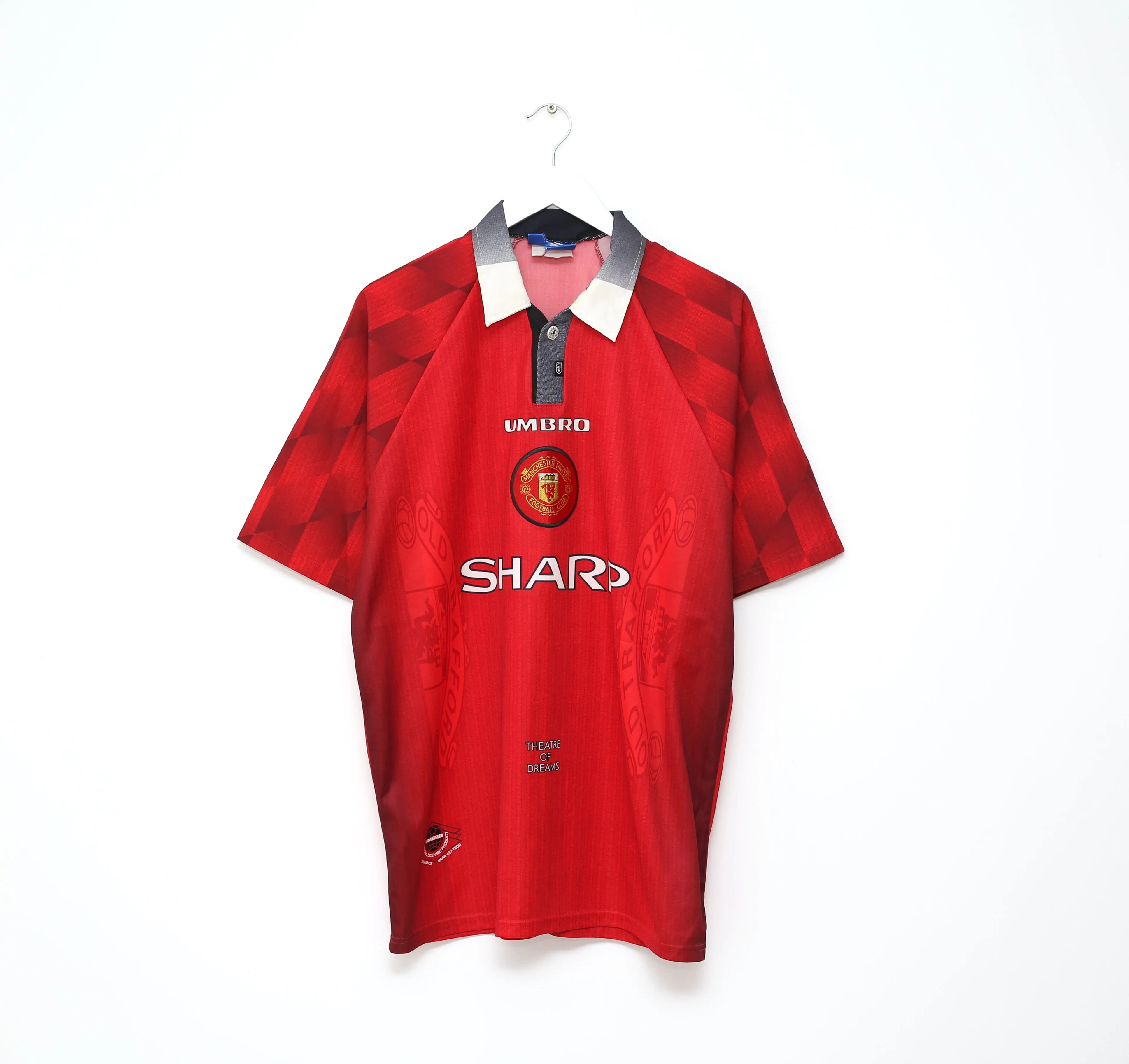 1996/98 CANTONA #7 Manchester United Vintage Umbro Home Football Shirt (XL)