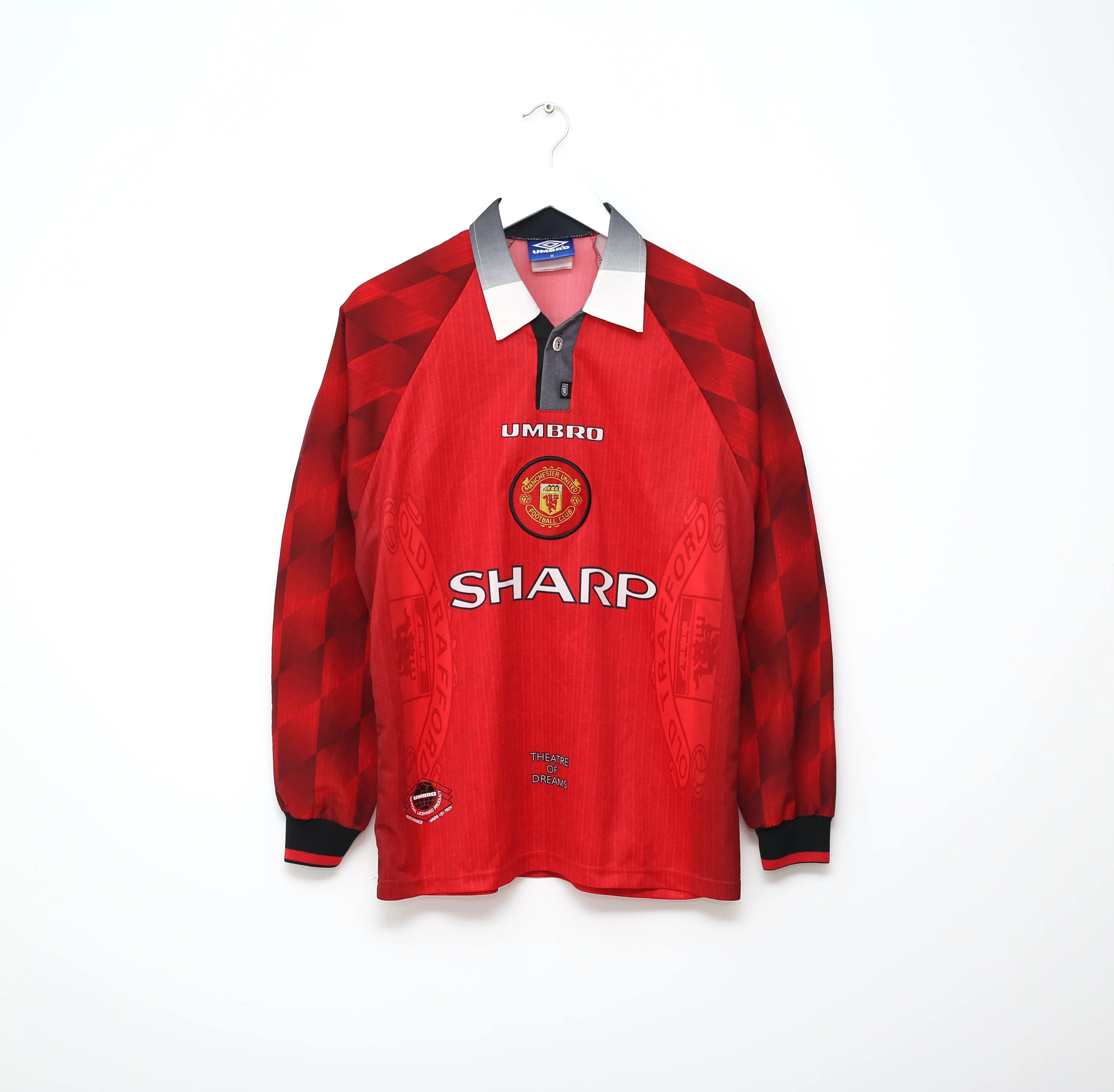 1996/98 CANTONA #7 Manchester United Vintage Umbro LS Home Football Shirt (M)