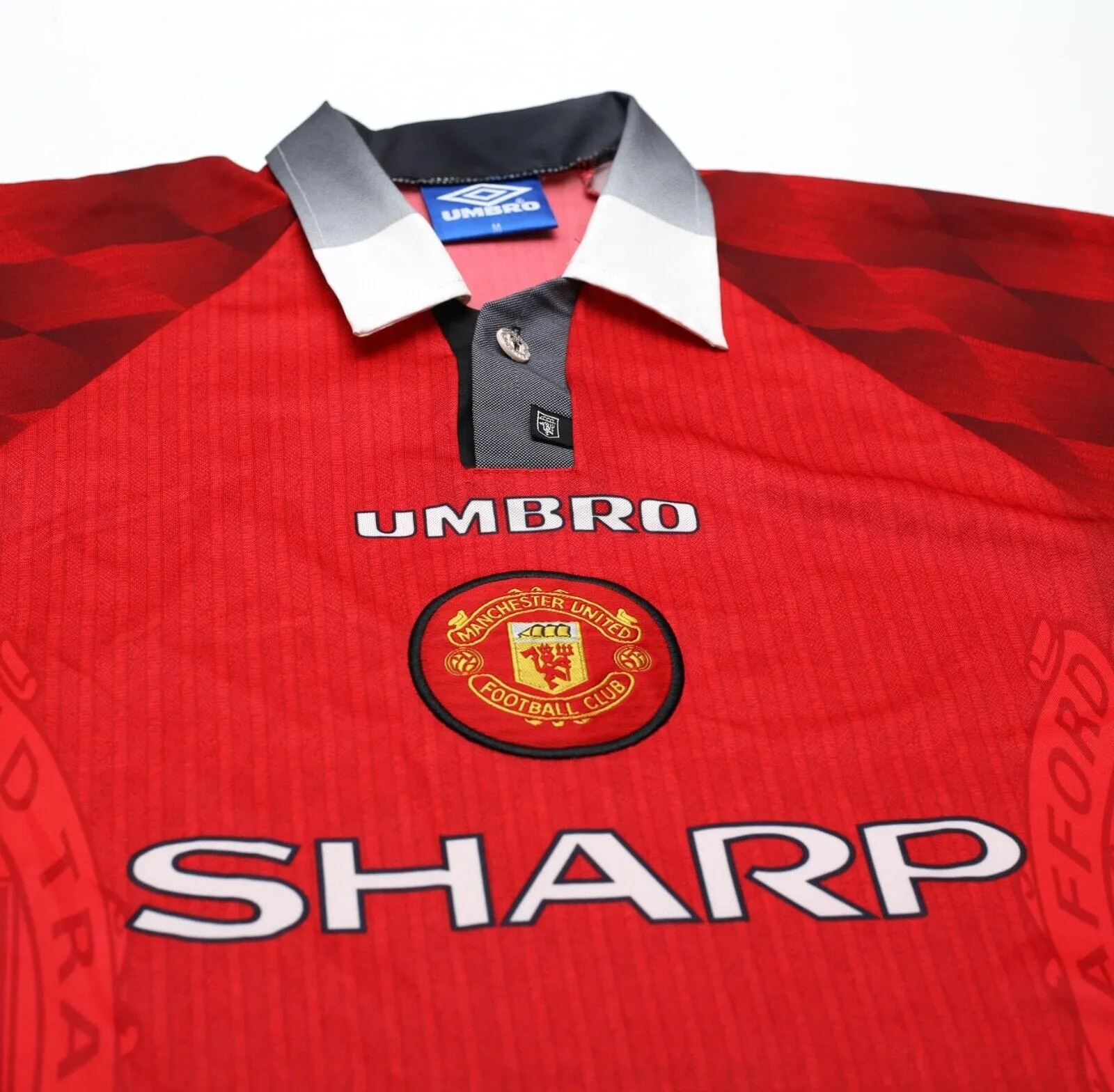 1996/98 CANTONA #7 Manchester United Vintage Umbro LS Home Football Shirt (M)