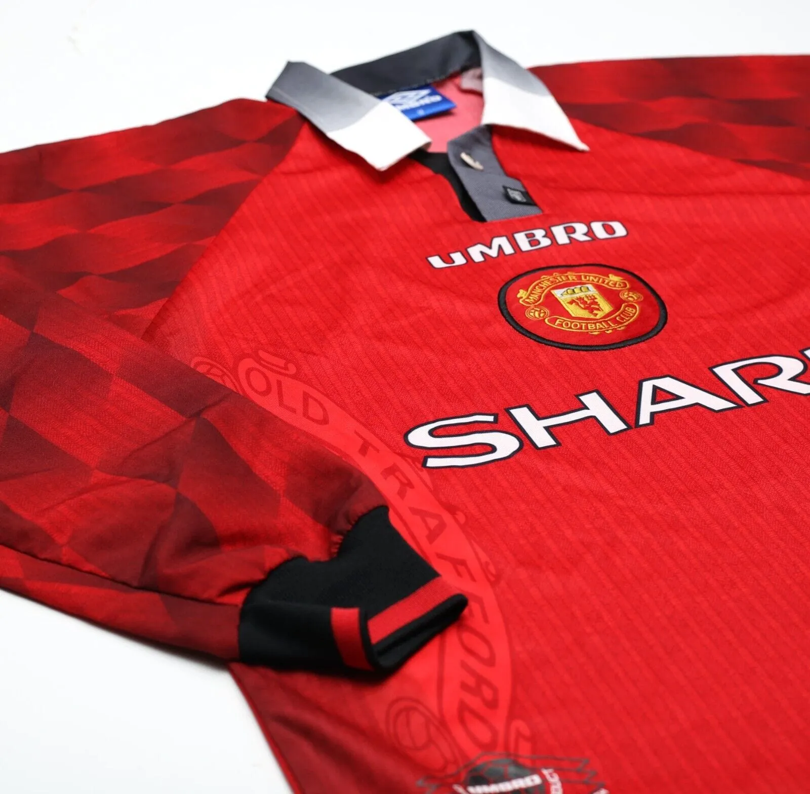 1996/98 CANTONA #7 Manchester United Vintage Umbro LS Home Football Shirt (M)