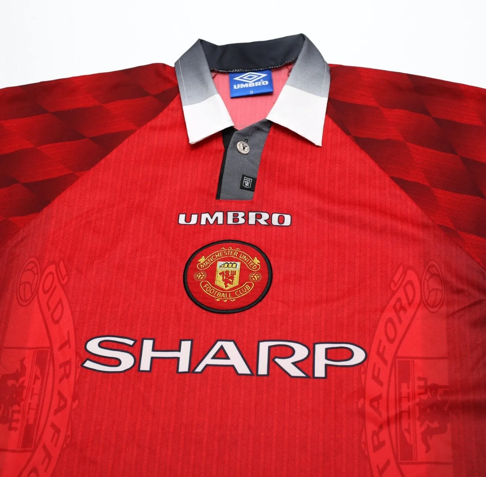 1996/98 CANTONA #7 Manchester United Vintage Umbro LS Home Football Shirt (M)