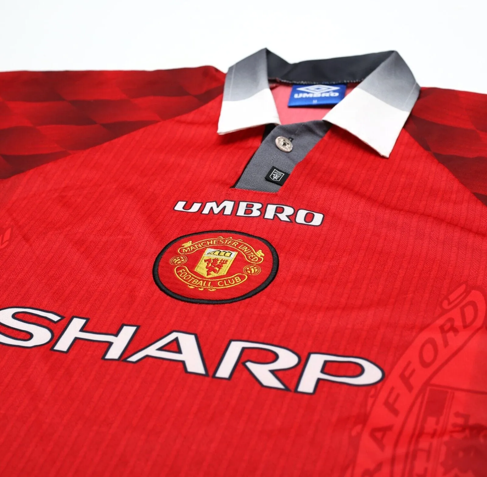 1996/98 CANTONA #7 Manchester United Vintage Umbro LS Home Football Shirt (M)