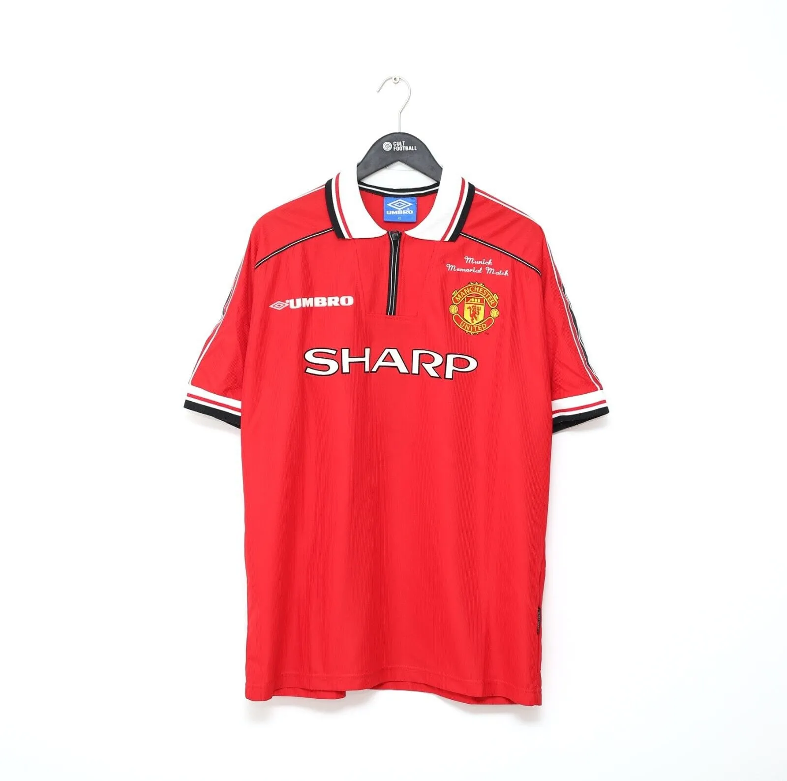 1998 CANTONA #7 Manchester United Vintage Umbro (XL) MUNICH Memorial Match