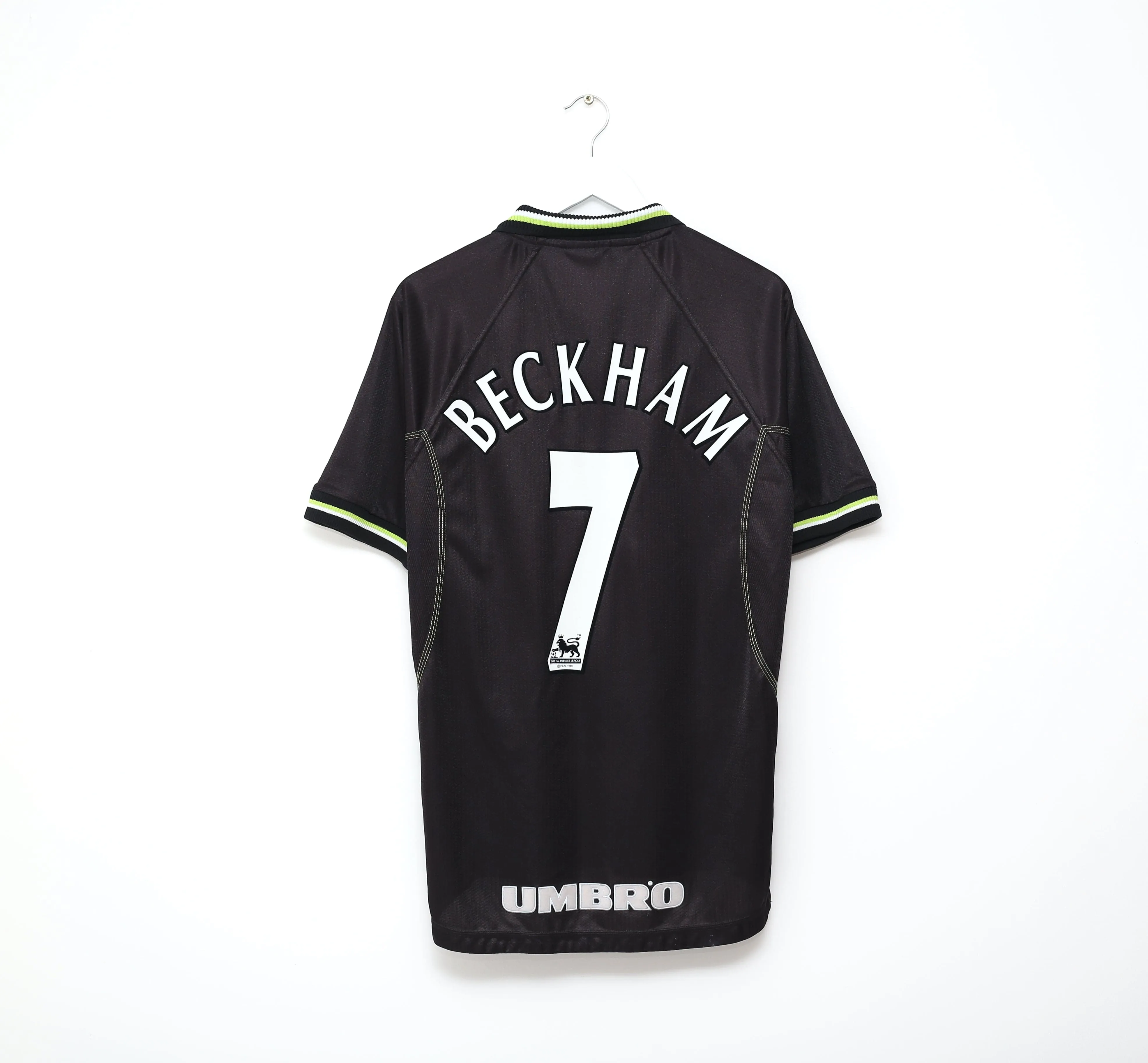 1998/99 BECKHAM #7 Manchester United Vintage Umbro Third Football Shirt (L)