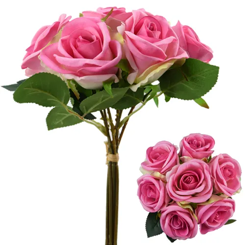 26 cm Artificial Dark Pink Velvet Touch Open Rose