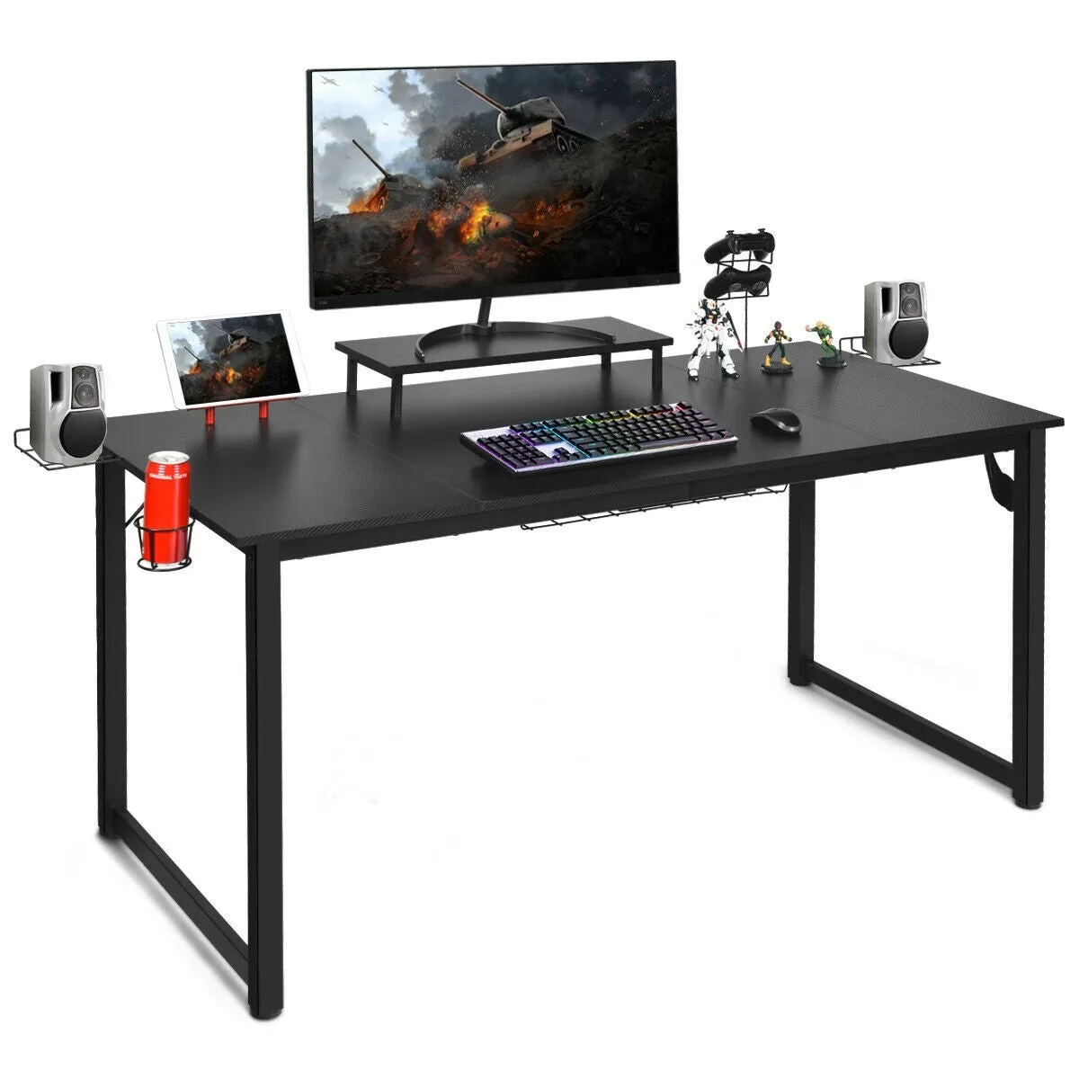 63" Computer Gaming Desk with Monitor Shelf - Black