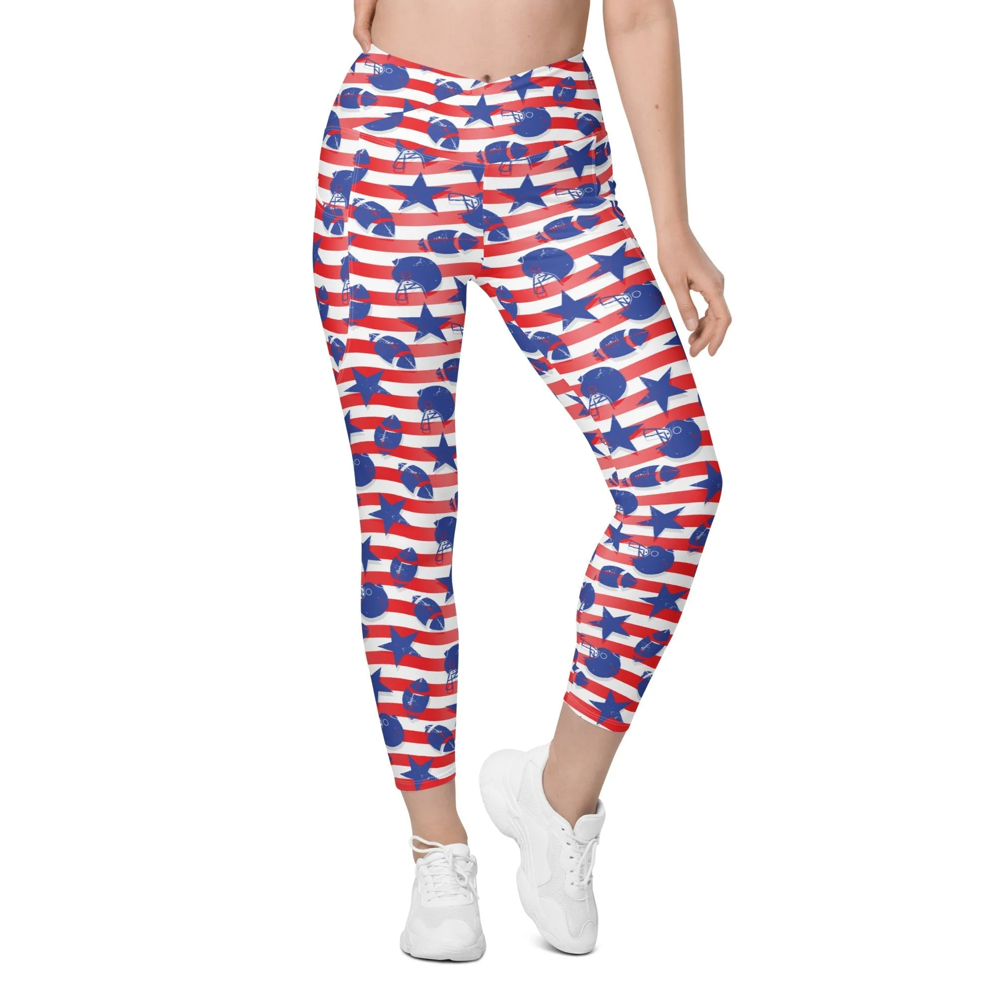 American Football Pattern Crossover Leggings With Pockets