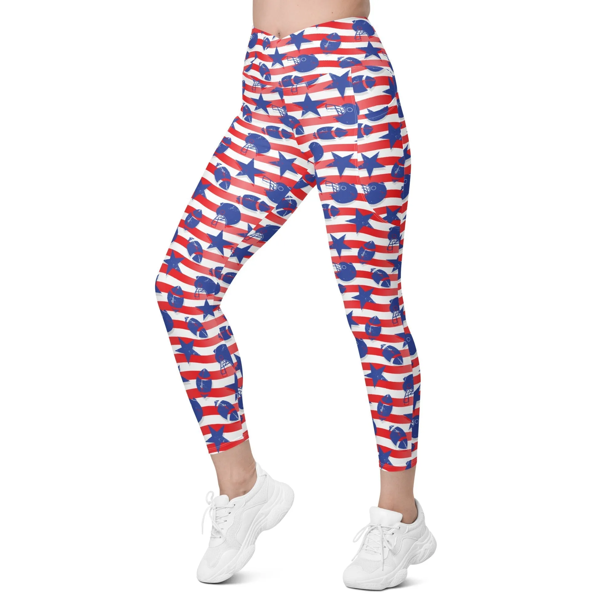 American Football Pattern Crossover Leggings With Pockets