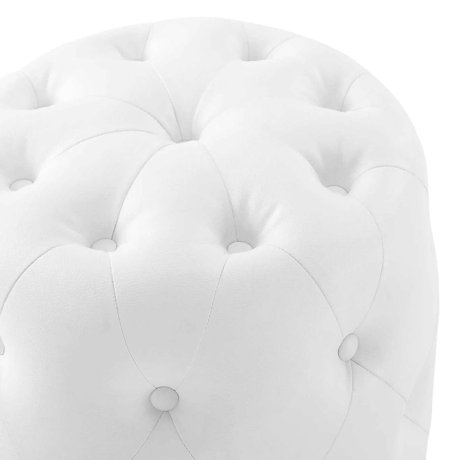 Amour Tufted Button Round Faux Leather Ottoman by Modway