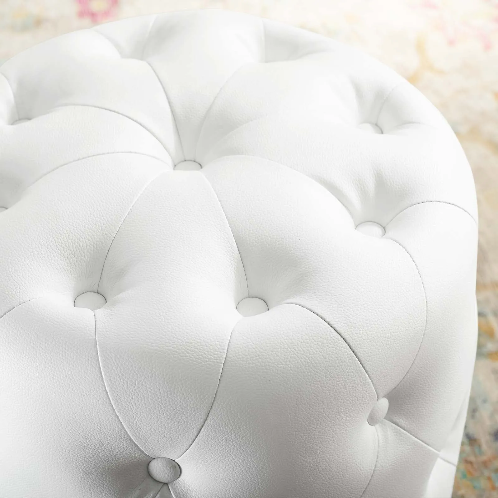 Amour Tufted Button Round Faux Leather Ottoman by Modway