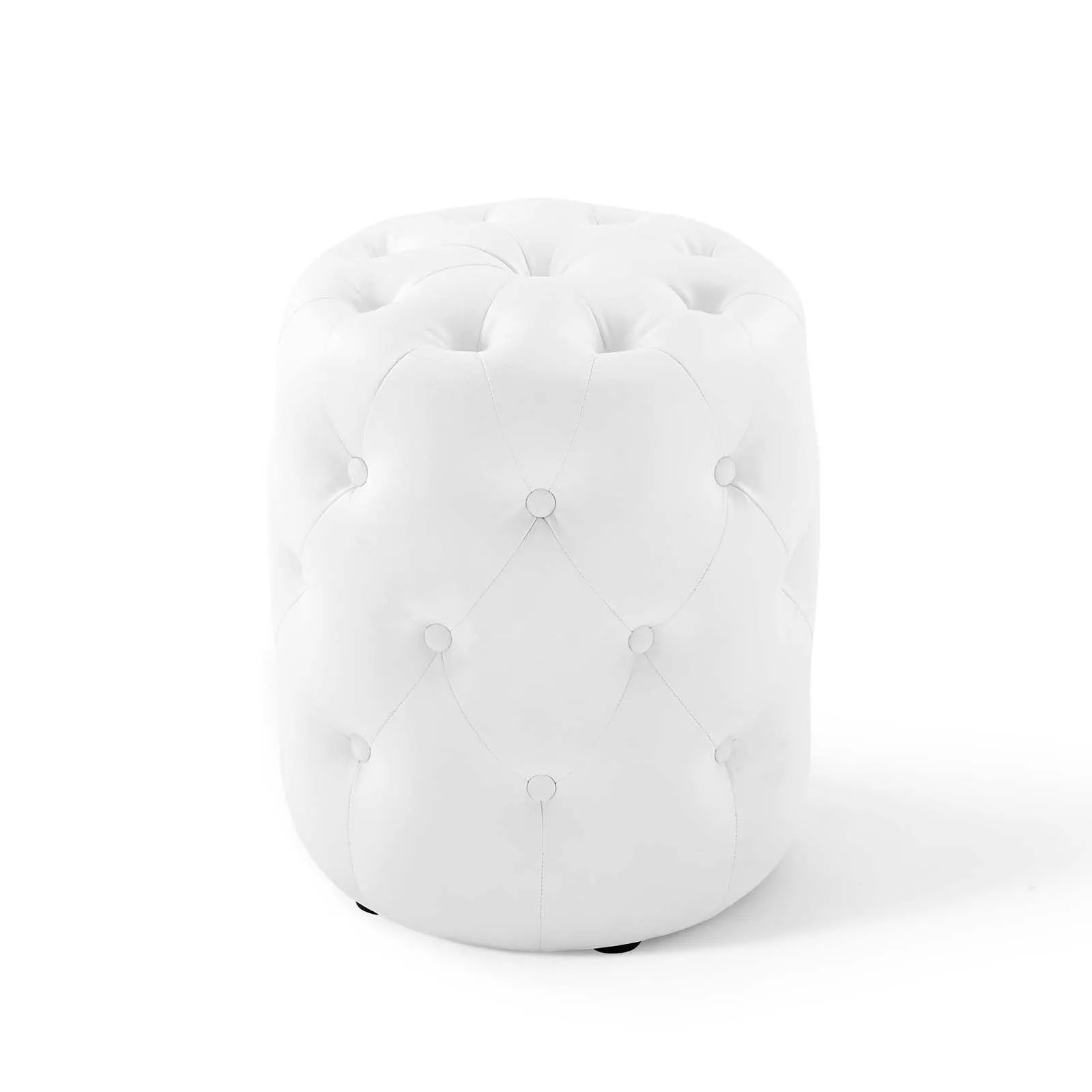 Amour Tufted Button Round Faux Leather Ottoman by Modway