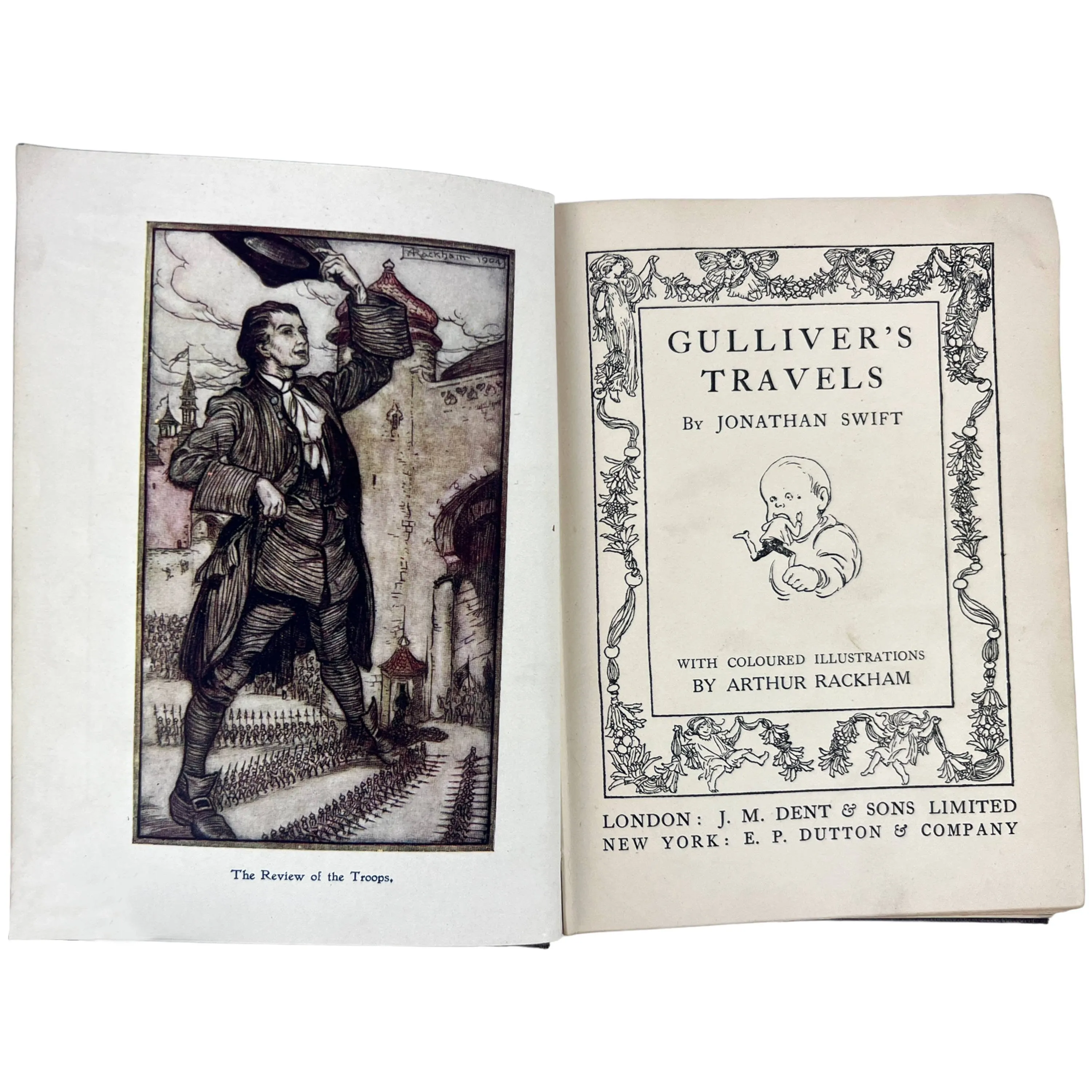 Antique Childrens Book Gullivers Travels Jonathan Swift w Arthur Rackham Illustrations