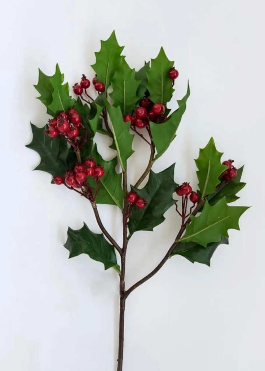 Artificial holly and red berries spray