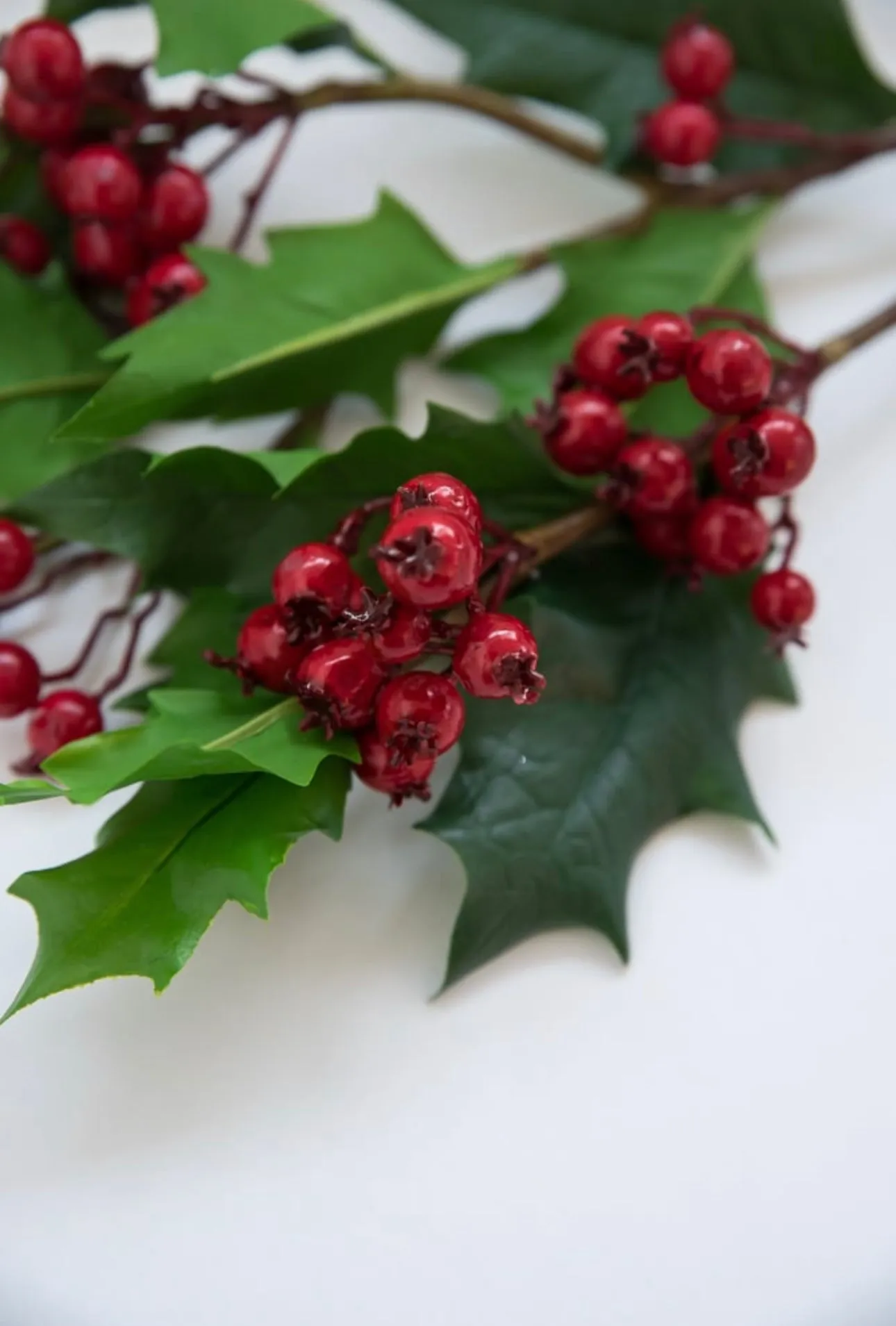 Artificial holly and red berries spray