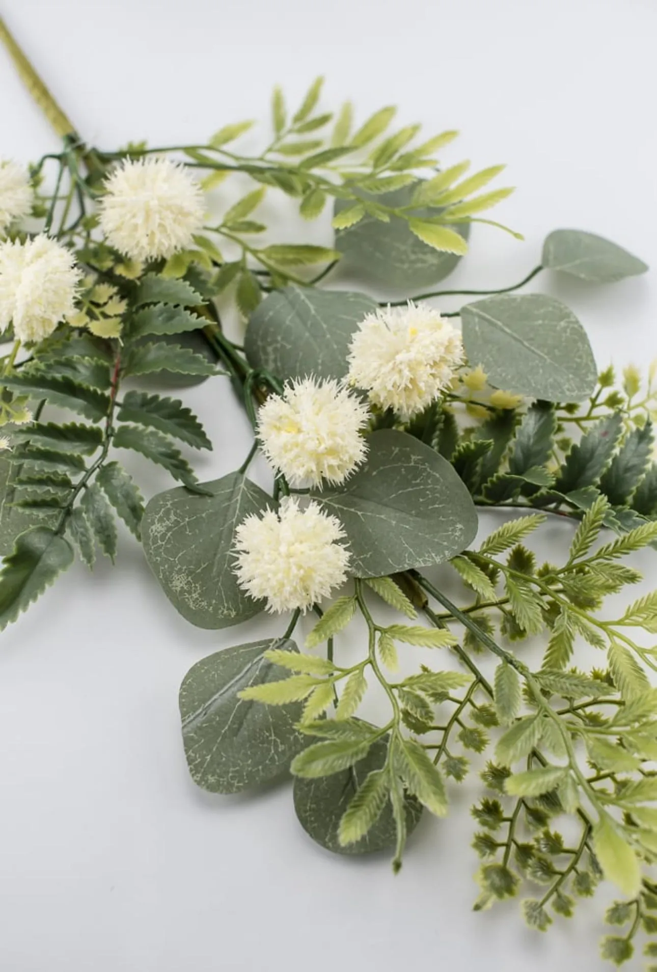 Artificial mixed greenery, thistle, and fern spray - cream green