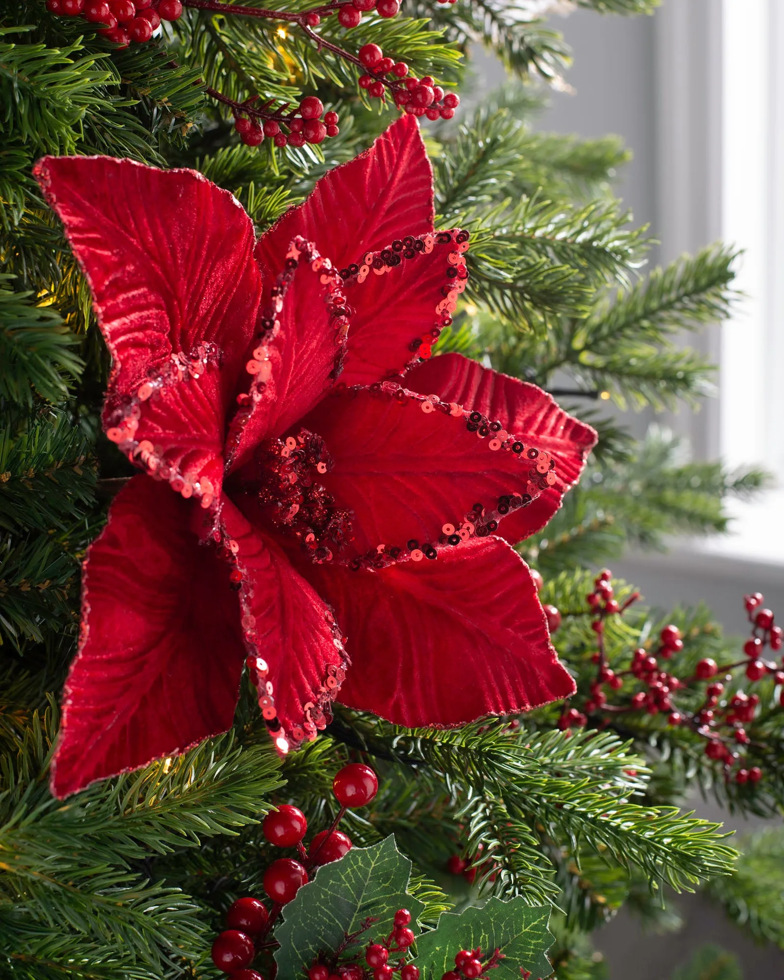 Artificial Poinsettia Flower, Red, 30 cm