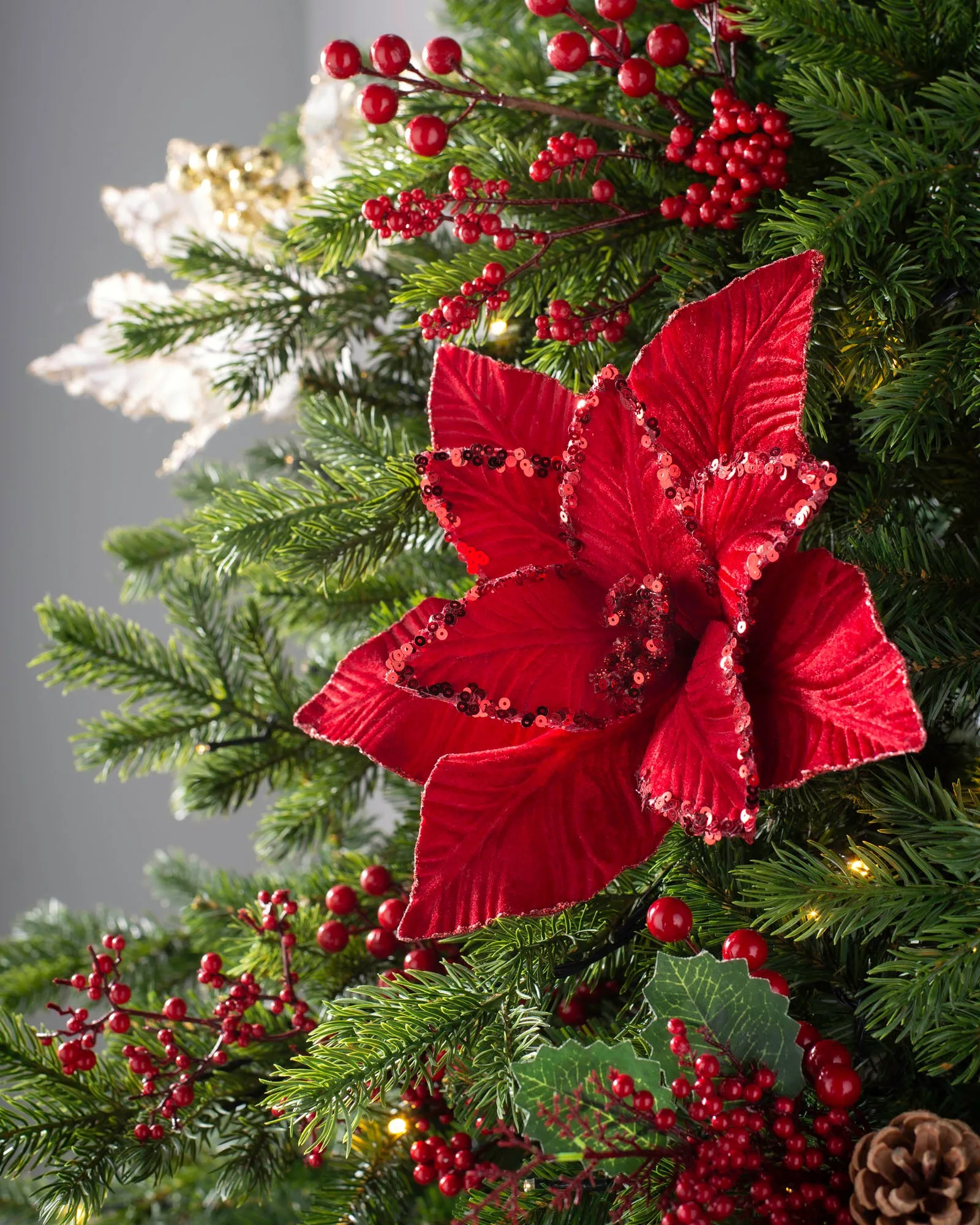 Artificial Poinsettia Flower, Red, 30 cm