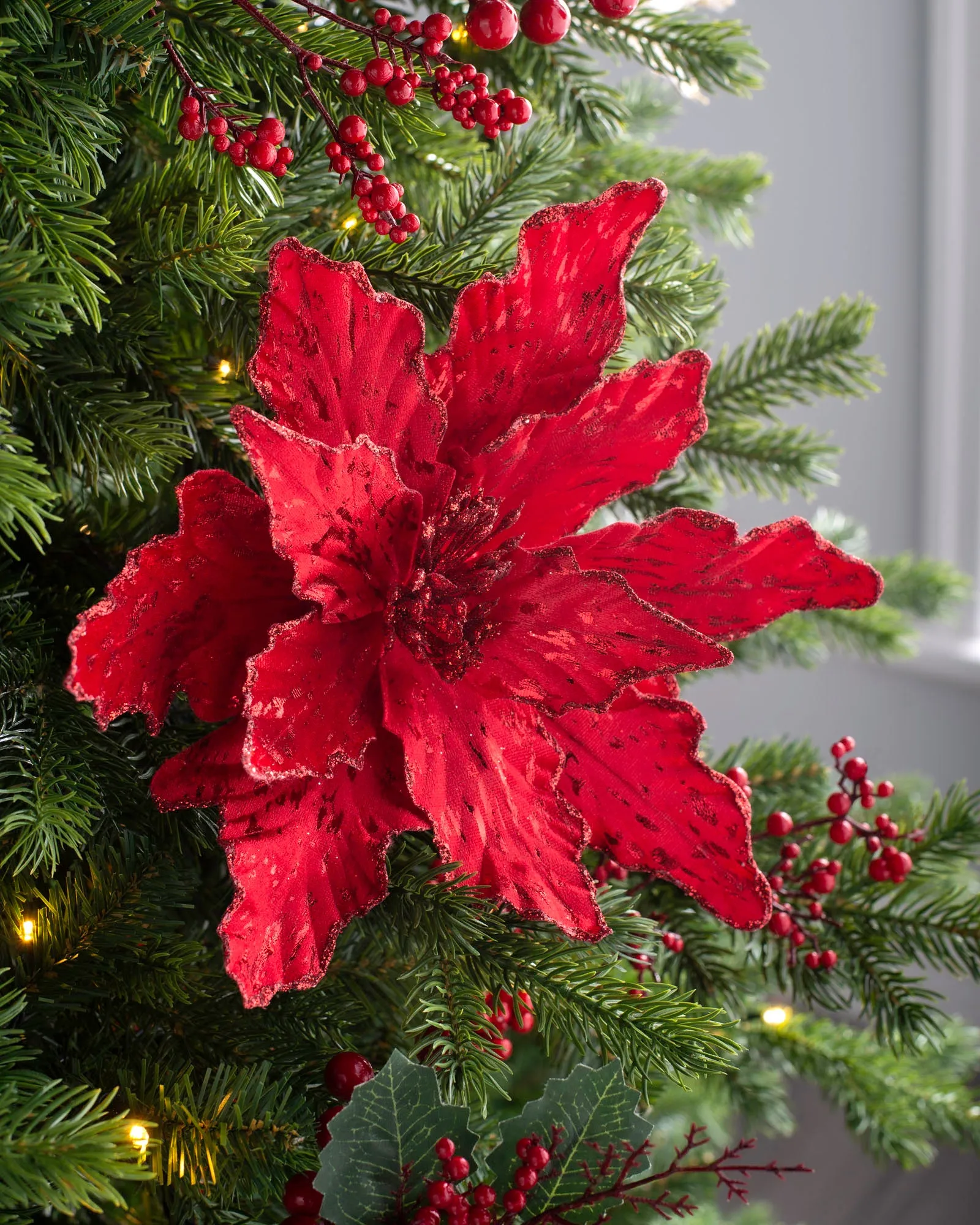 Artificial Poinsettia Flower, Red, 30 cm