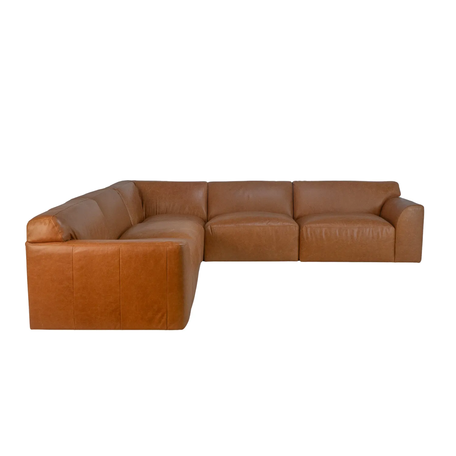 Aspen Distressed Cognac Leather Modular 5pc Sectional