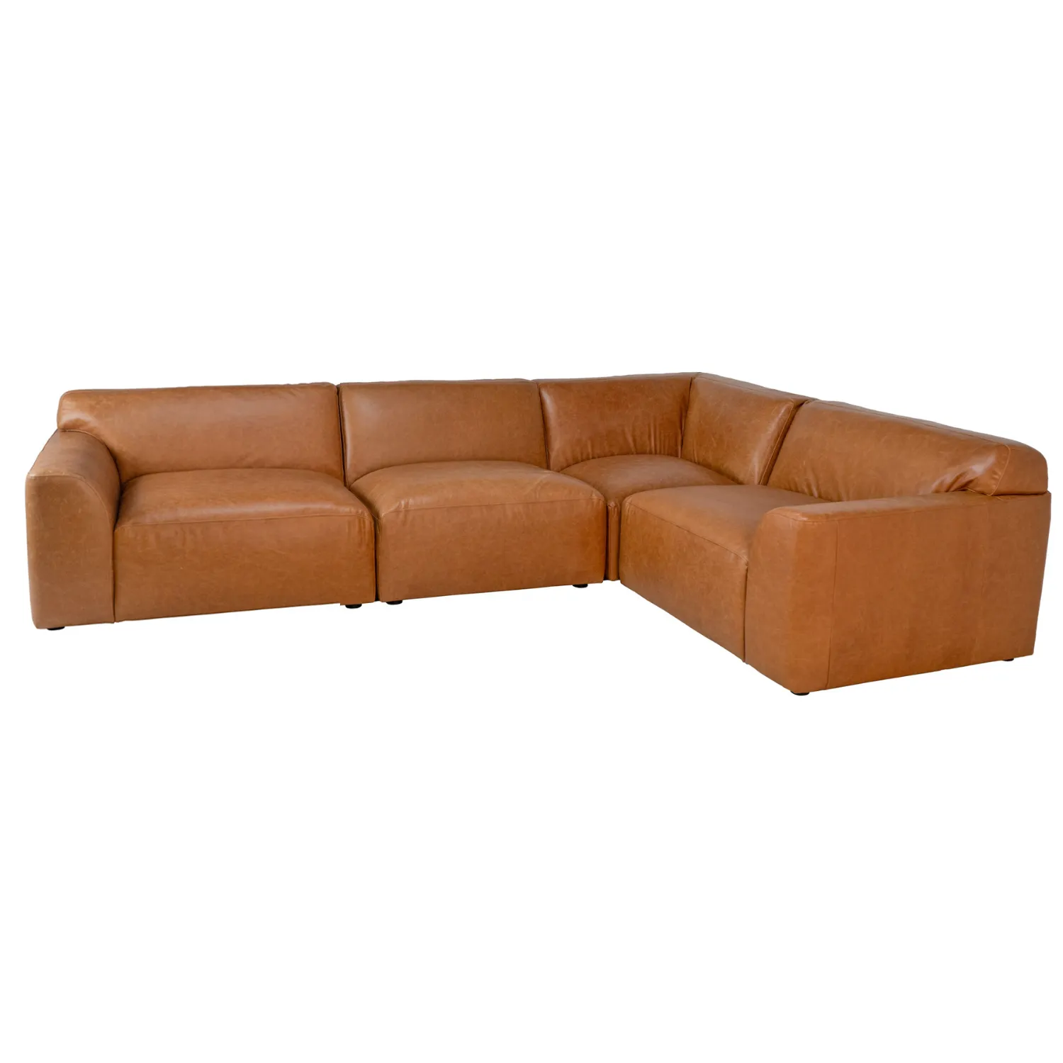 Aspen Distressed Cognac Leather Modular 5pc Sectional