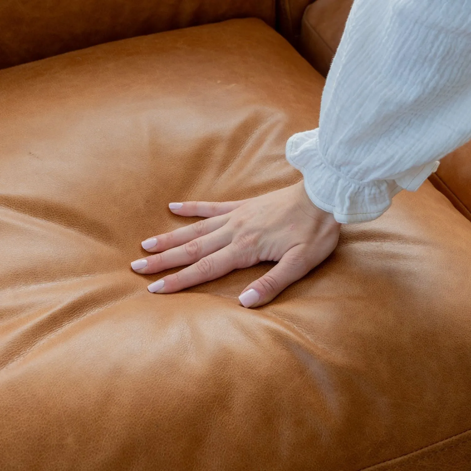 Aspen Distressed Cognac Leather Ottoman