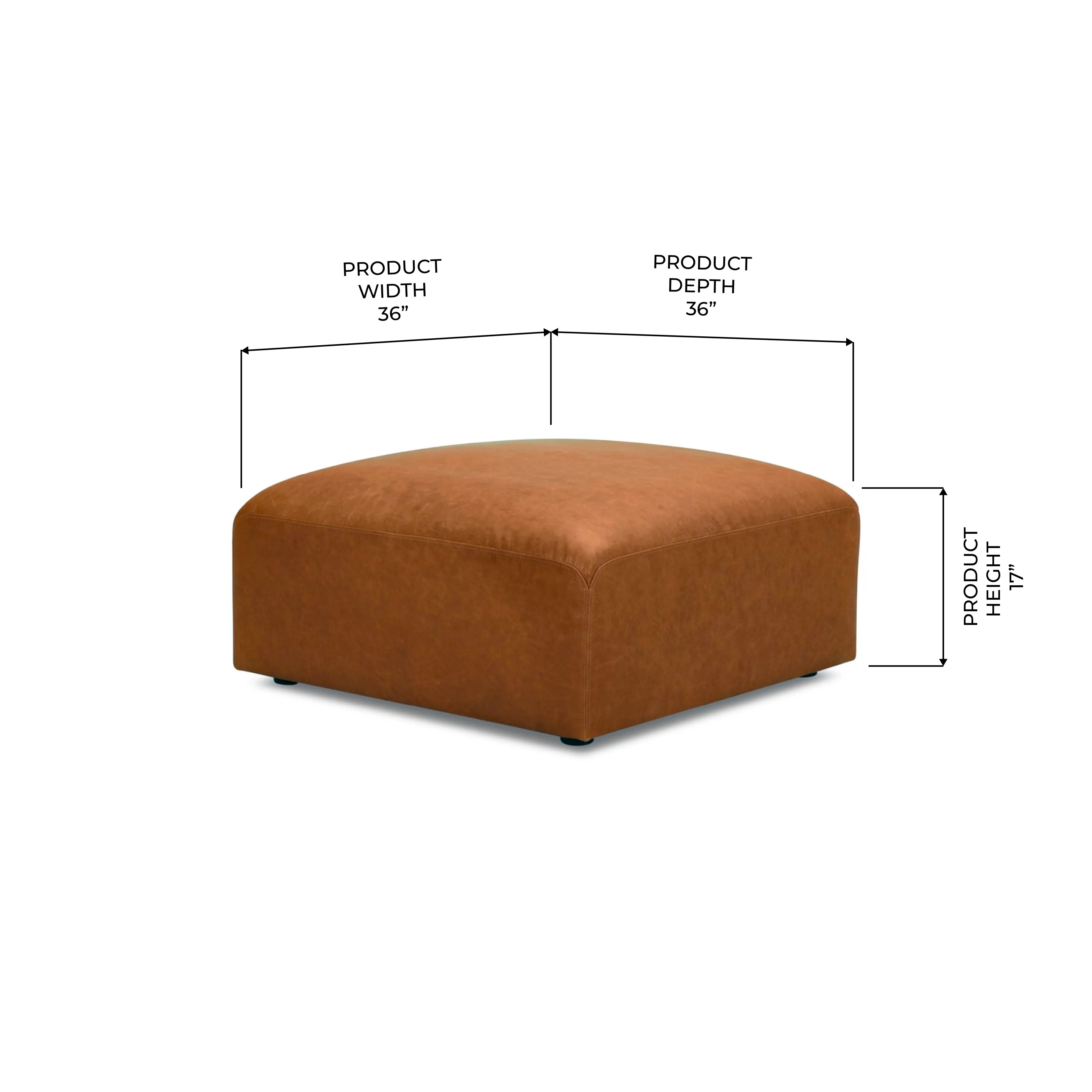 Aspen Distressed Cognac Leather Ottoman