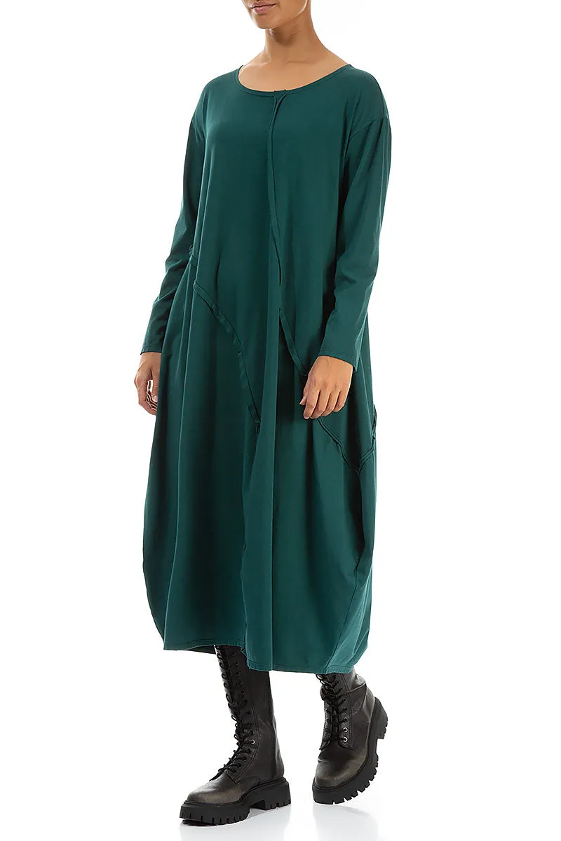 Asymmetric Seams Emerald Cotton Dress