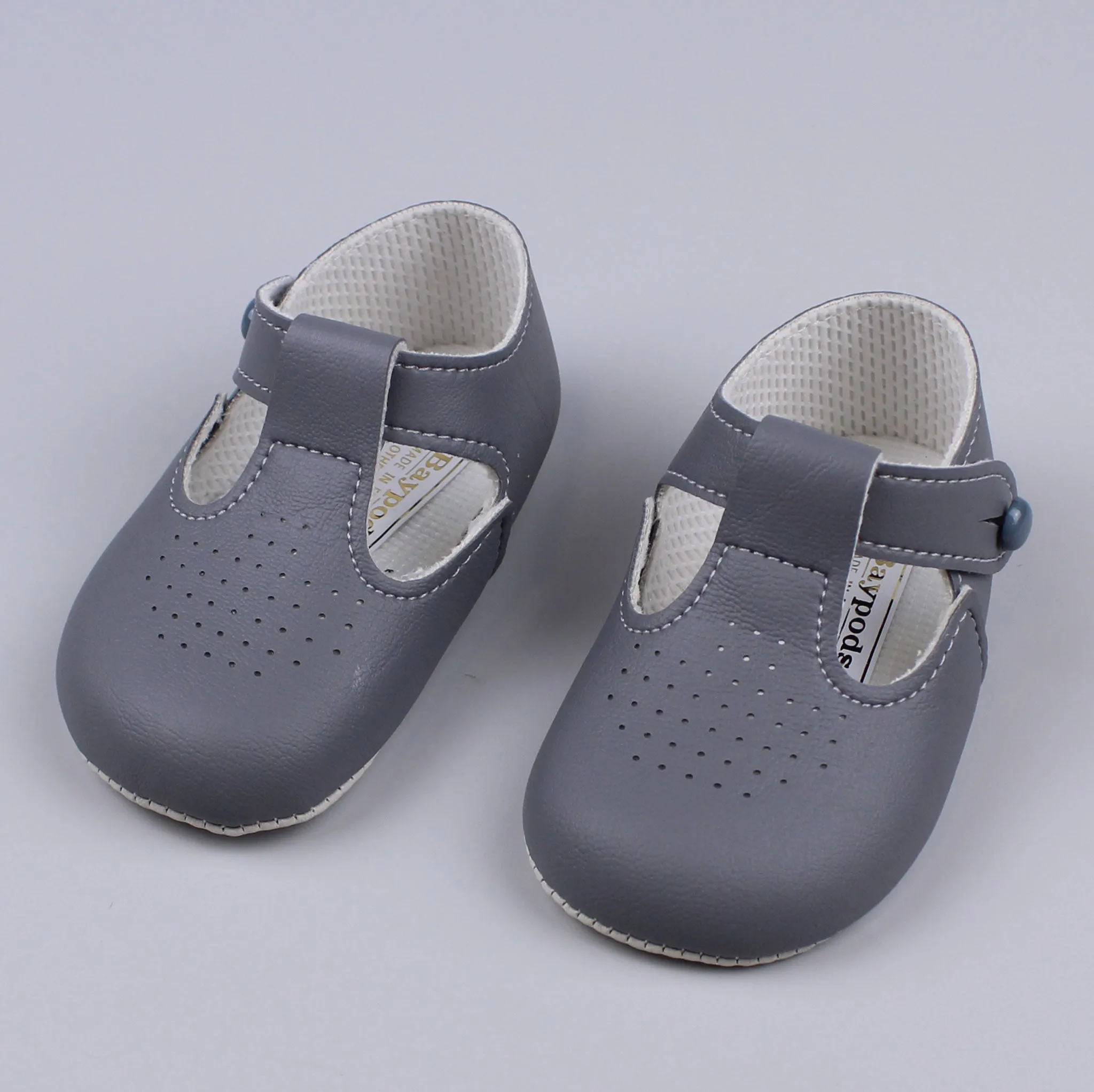 Baby Boy Shoes with Soft Sole and T Bar - Charcoal Grey