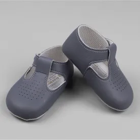 Baby Boy Shoes with Soft Sole and T Bar - Charcoal Grey