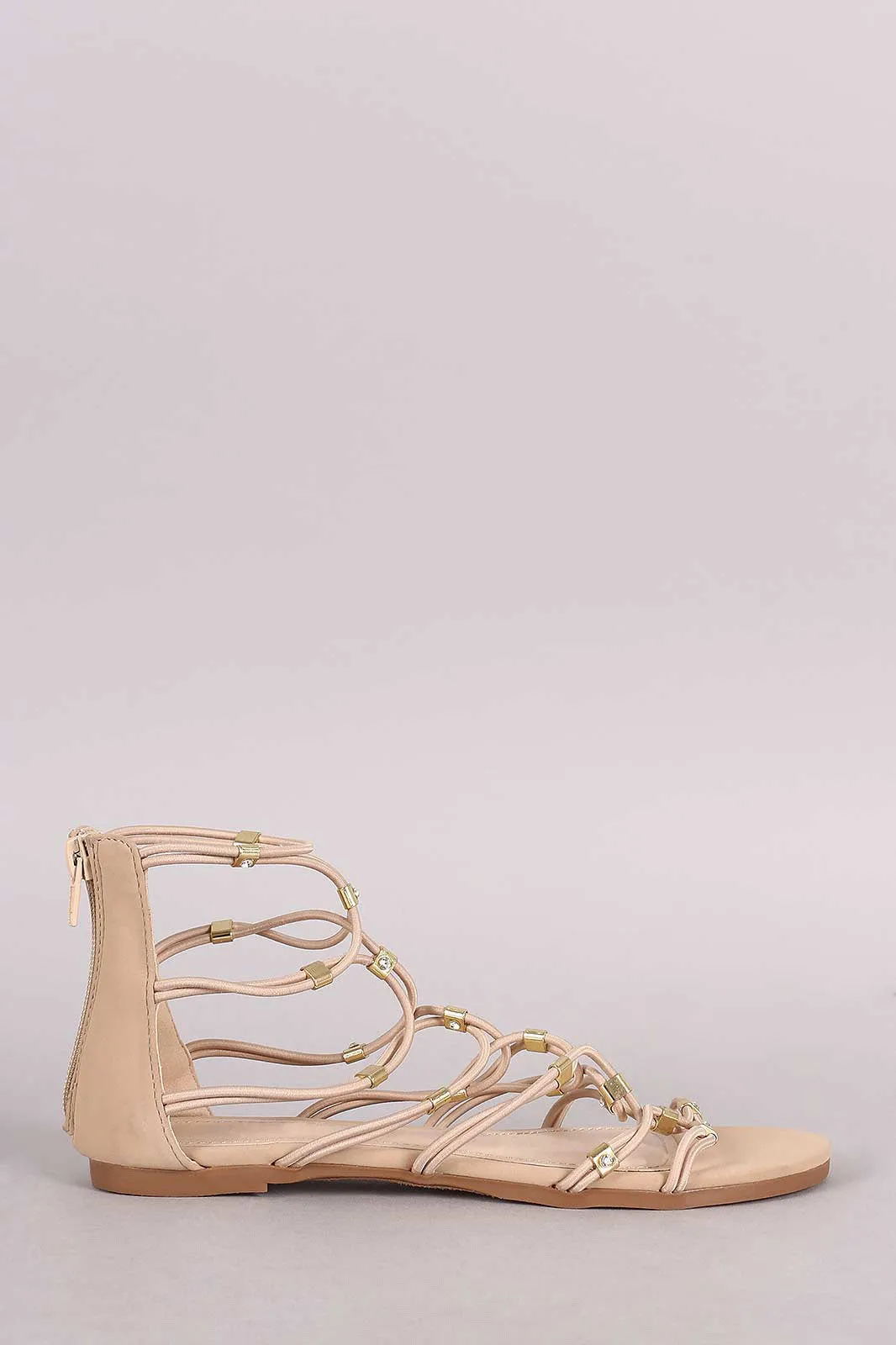 Bamboo Strappy Hardware Flat Sandal