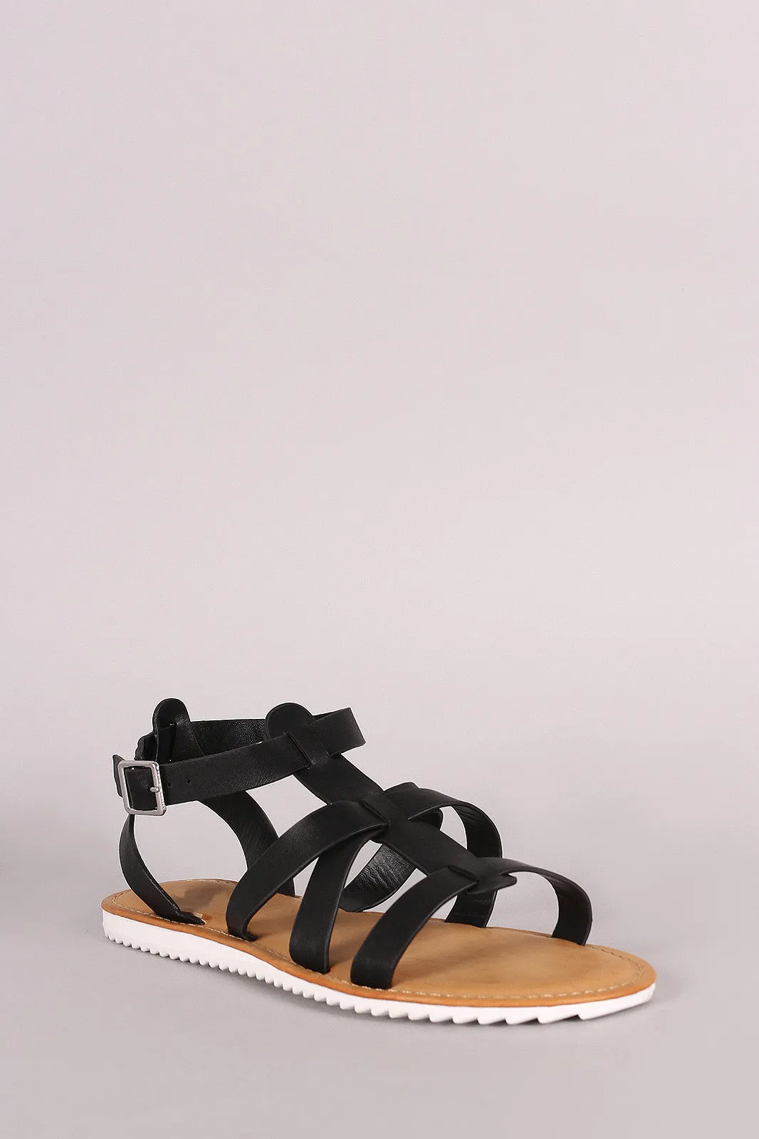 Bamboo Strappy Lug Sole Flat Sandal