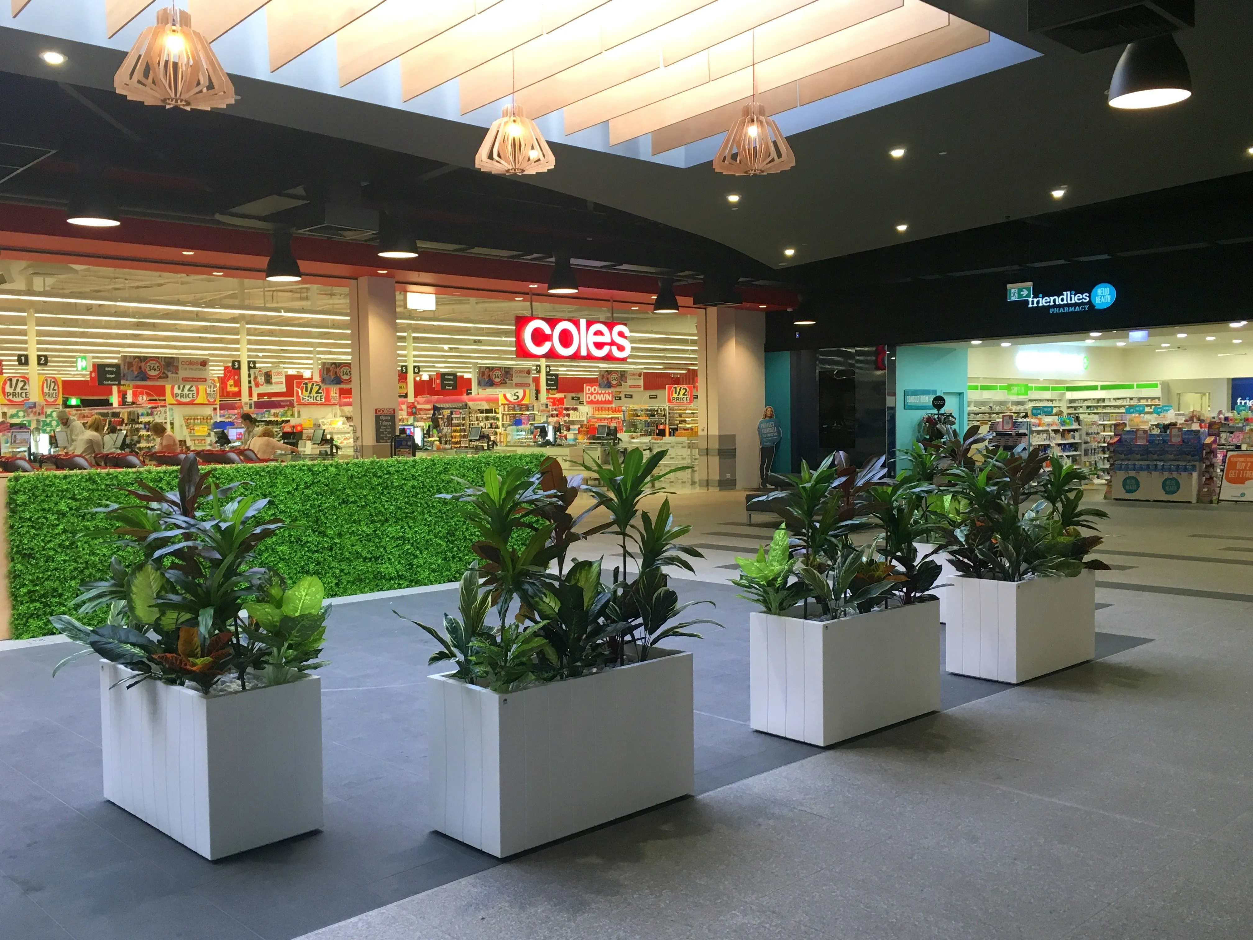 Banksia Grove Village Shopping Centre - Greenery Wall & Artificial Plants in Planters