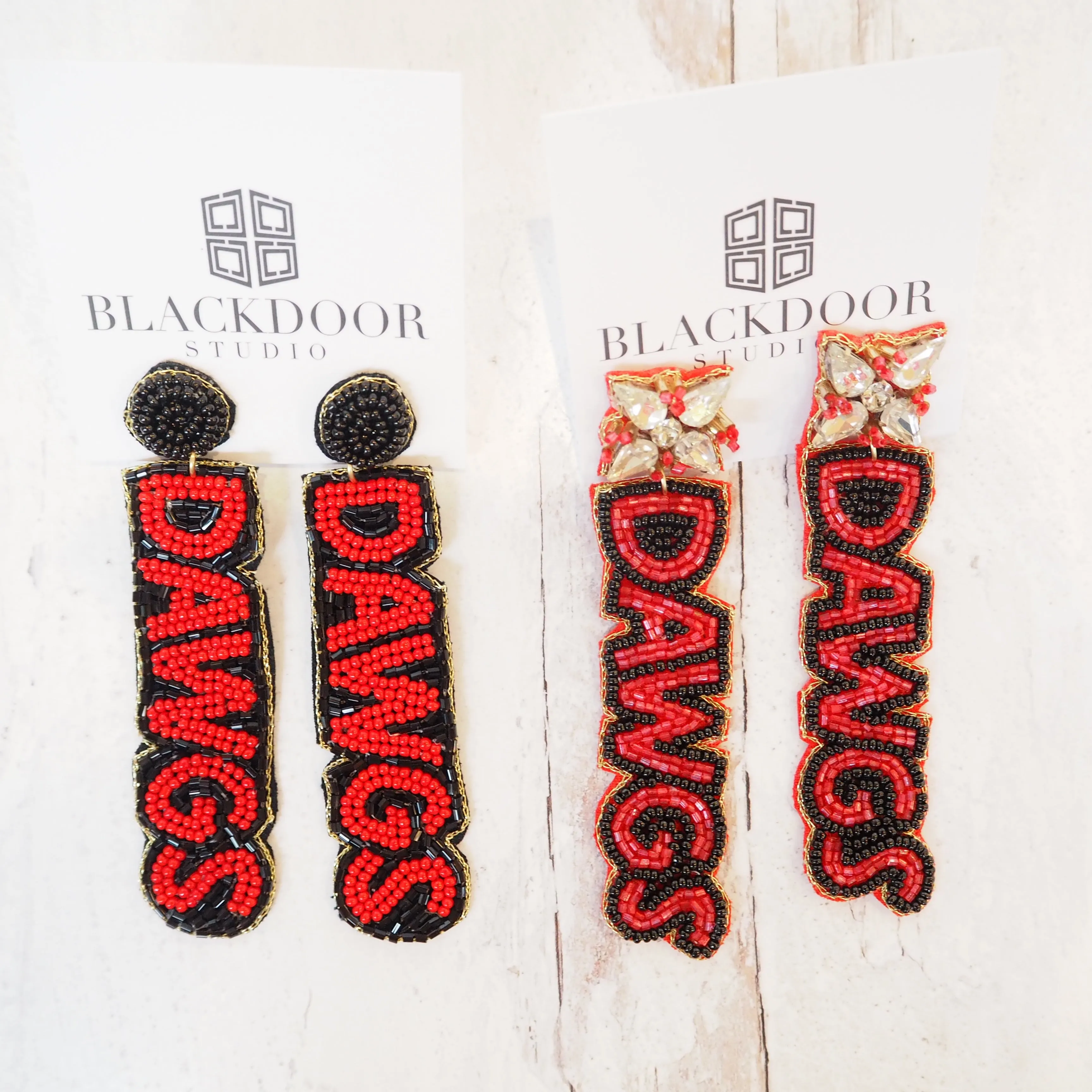 Beaded Black and Red Dawgs Earrings~SALE