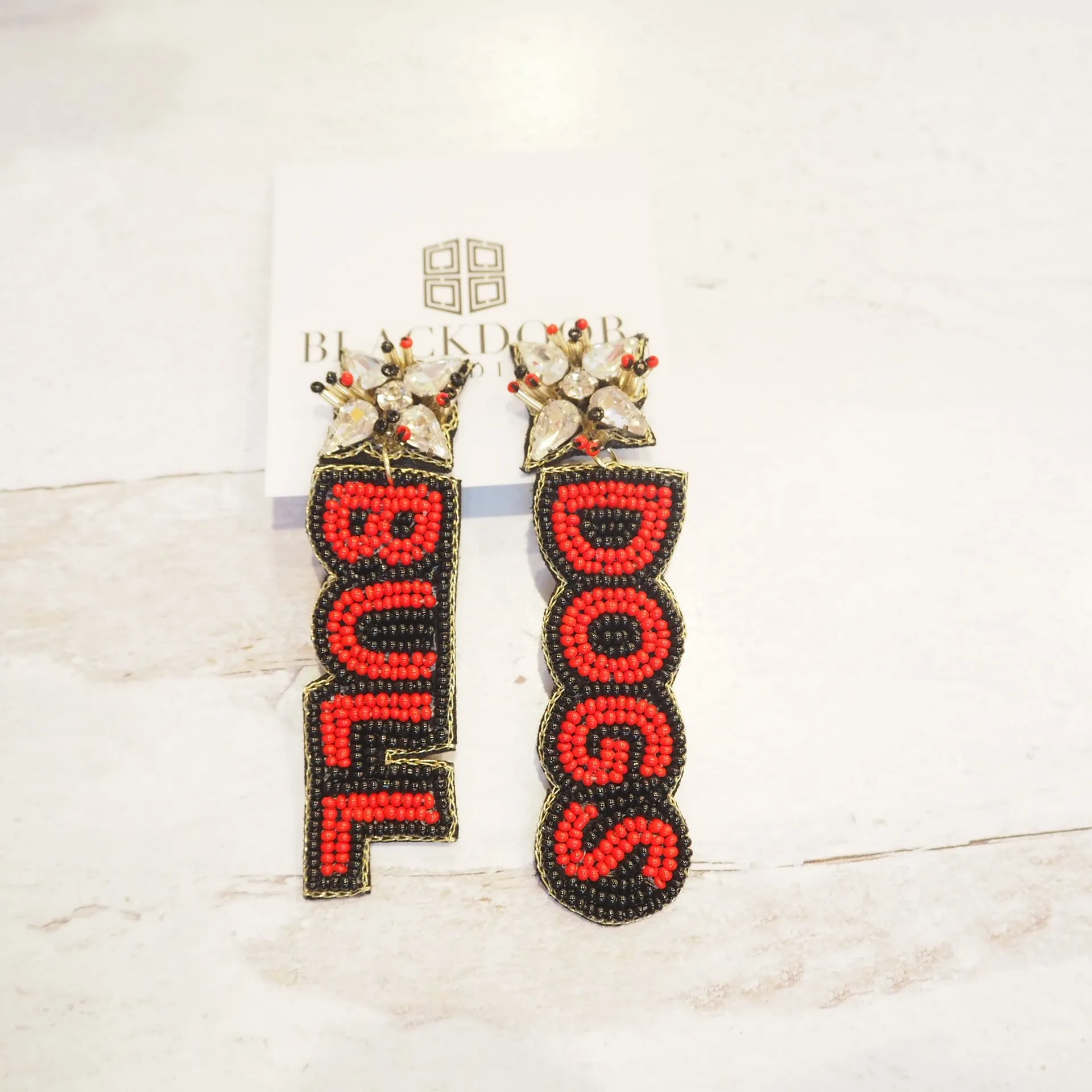 Beaded Black and Red Dawgs Earrings~SALE