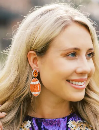 Beaded Football Earrings - Orange