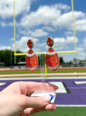 Beaded Football Earrings - Orange