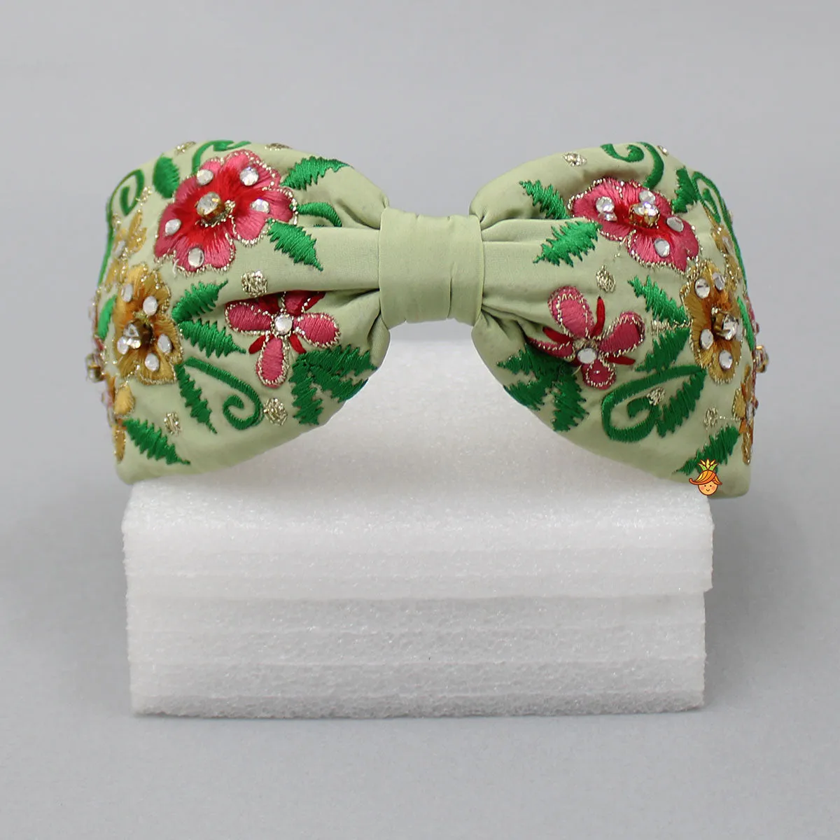 Beautiful Floral Embroidered Green Hair Band