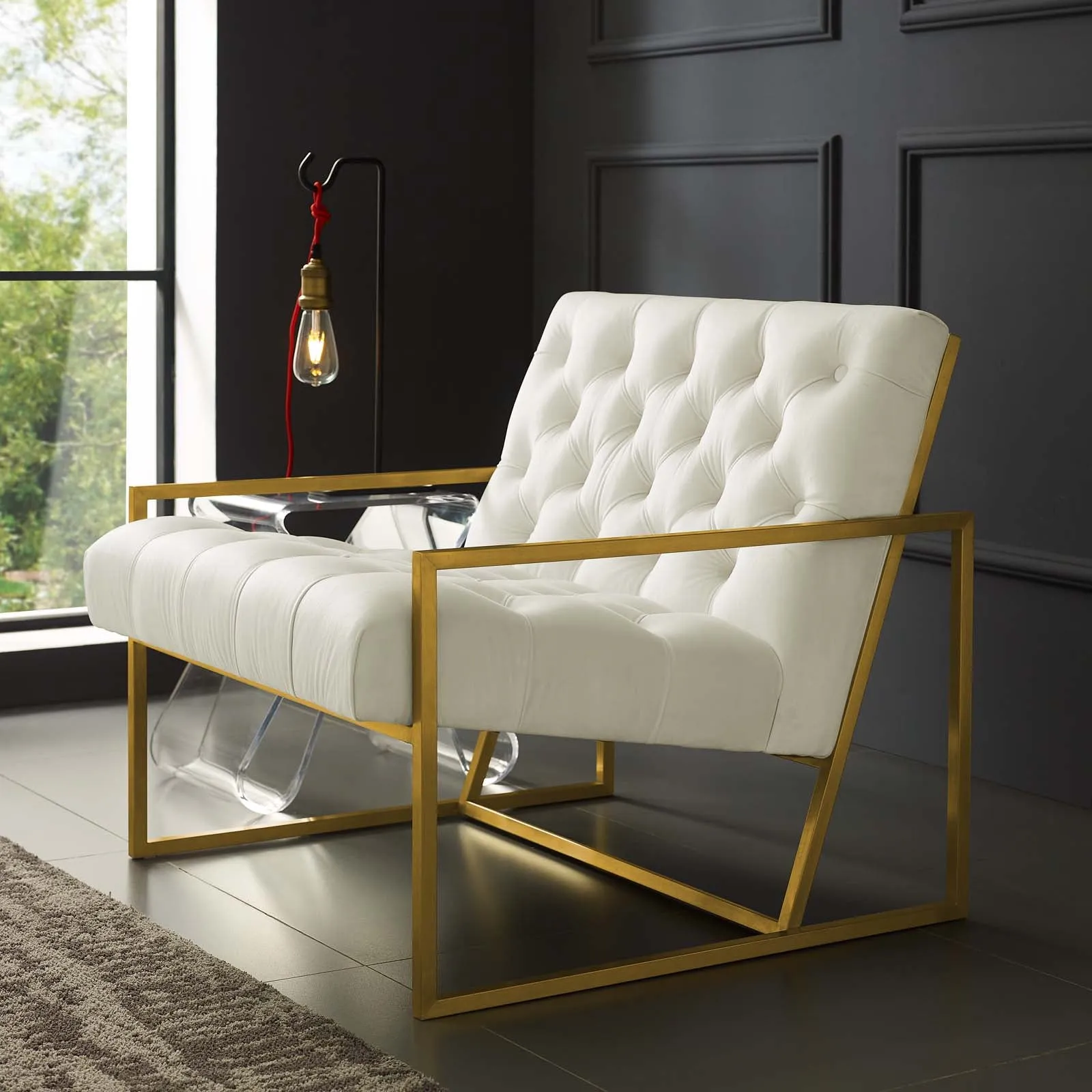 Bequest Gold Stainless Steel Performance Velvet Accent Chair by Modway